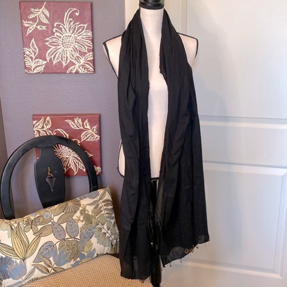 Black Chiffonish Scarf with Gold Rings